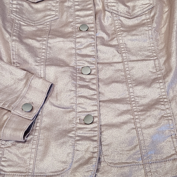 Chico's Women's Size 1 Metallic Pink Button-Up Utility Jacket - Picture 8 of 12